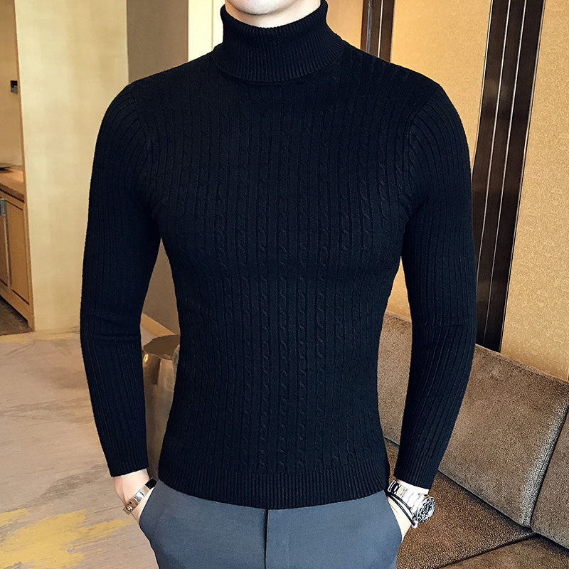 New Men's High Neck Sweater Solid Color Pullover