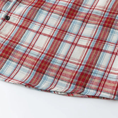 Men Shirt Plaid Flannel Long Sleeve Oversized Loose Cotton