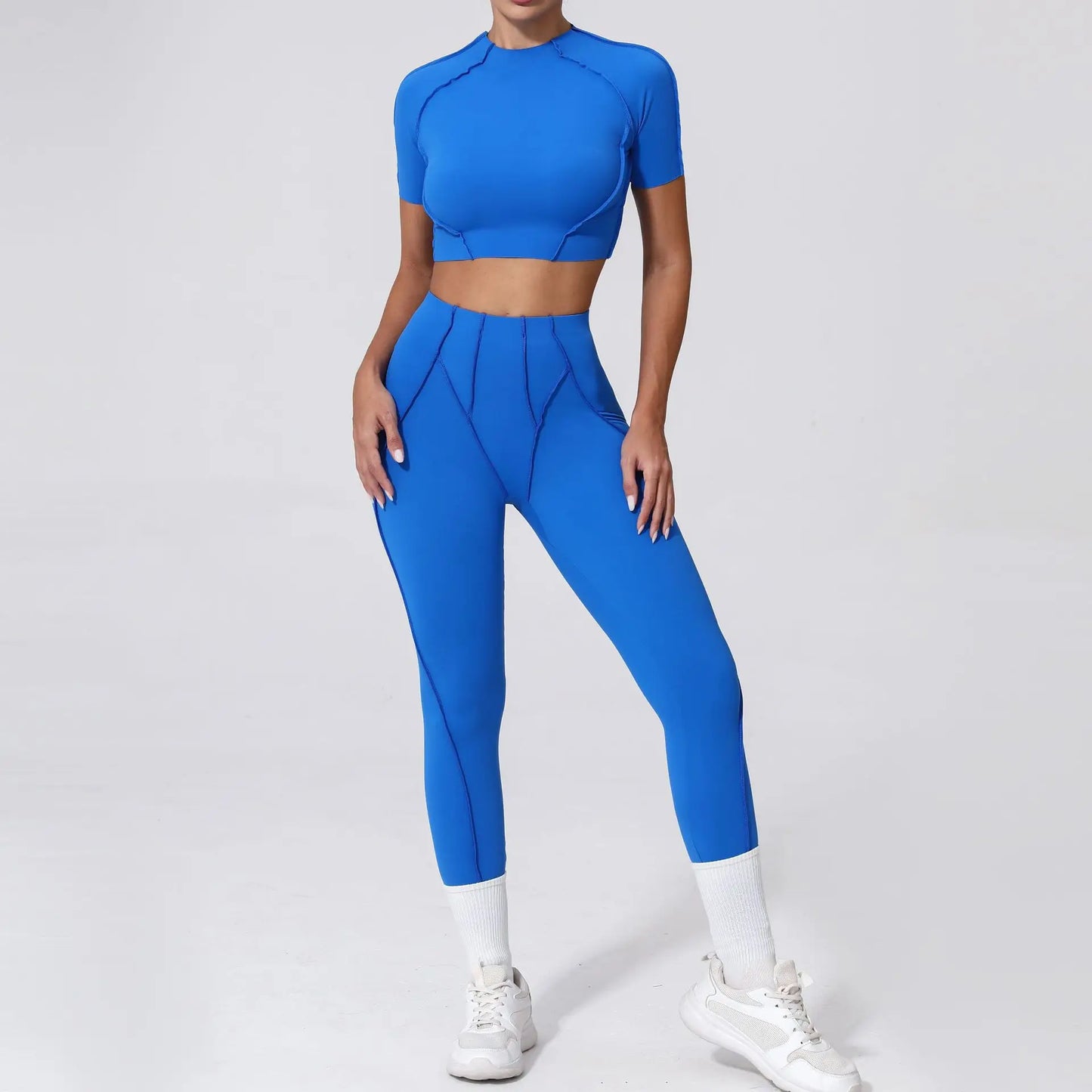 Seamless Yoga Sets Sports Fitness Hip-lifting High Waist Pleated Pants Long-sleeved Suits