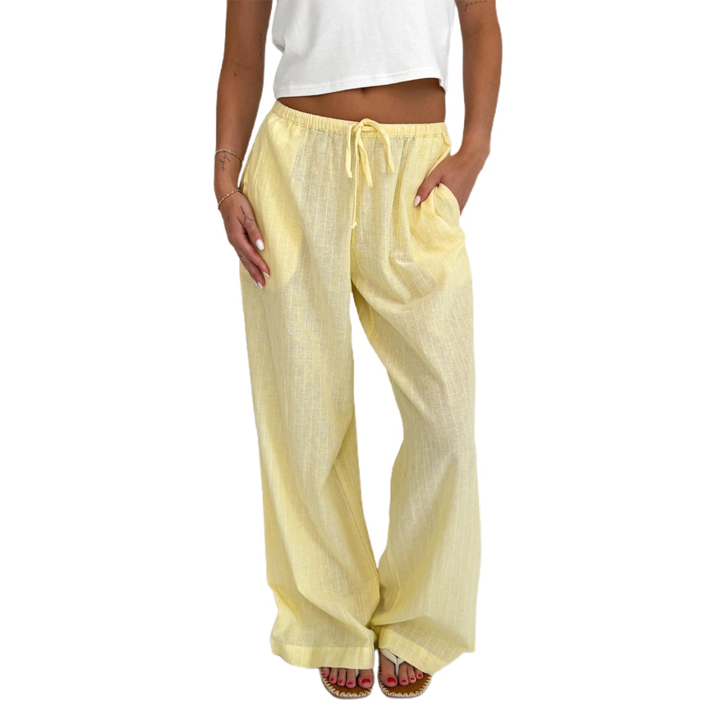 Women Loose Fit Pants with Drawstring Waist