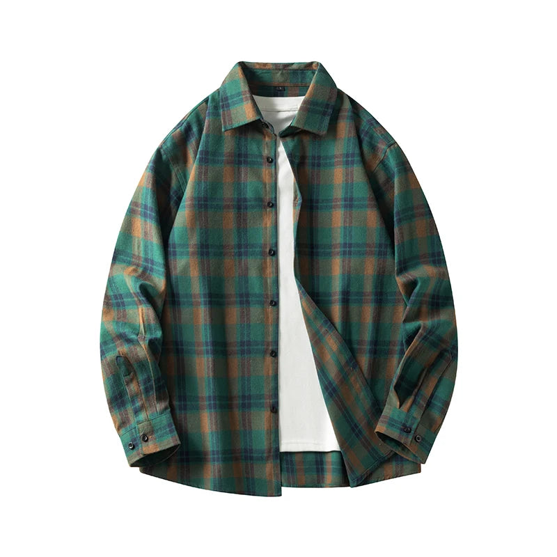 Men Shirt Plaid Flannel Long Sleeve Oversized Loose Cotton