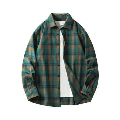 Men Shirt Plaid Flannel Long Sleeve Oversized Loose Cotton