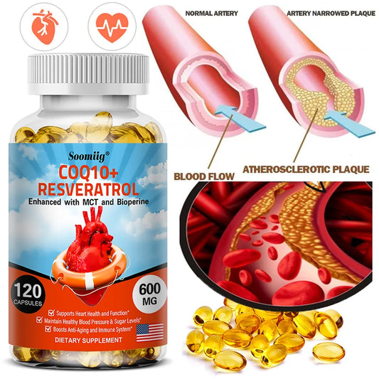120 CoQ10 + Resveratrol Capsules Supplement