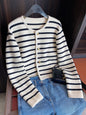 Women Stripe Knitted Cardigans Spring Autumn O-neck