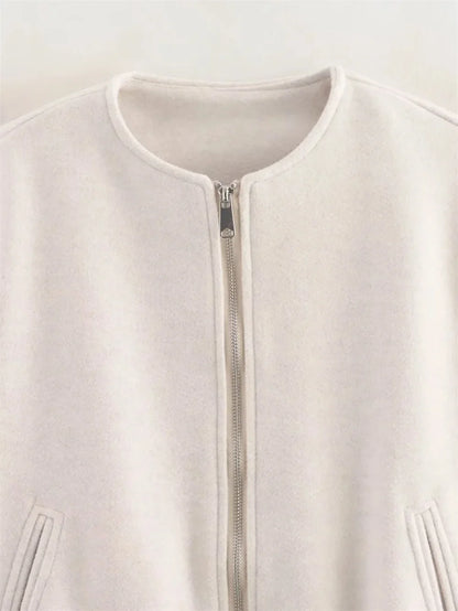 Ladies Fashion Autumn Jacket Women Round Neck