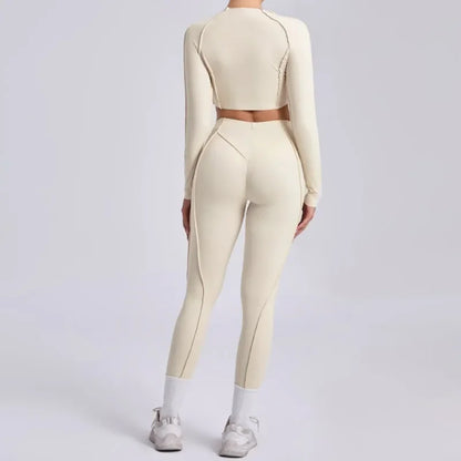 Seamless Yoga Sets Sports Fitness Hip-lifting High Waist Pleated Pants Long-sleeved Suits