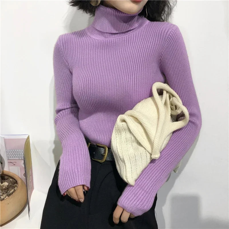 Autumn Winter Thick Sweater Women Knitted Ribbed