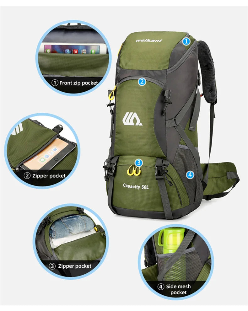 50L Travel Backpack Camping Men Large Hiking Bag
