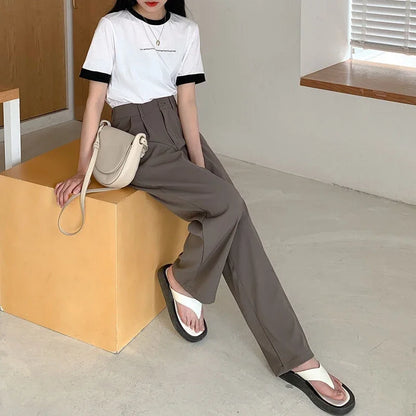 High Waist Women Suit Pants Fall Straight Office Ladies