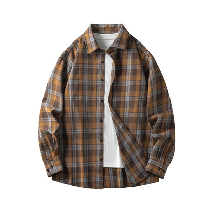 Men Shirt Plaid Flannel Long Sleeve Oversized Loose Cotton