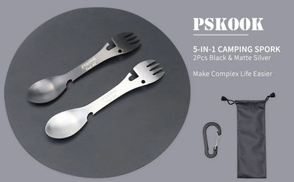 5-in-1 Utility Tactical Spork, Stainless Steel Spoon & Bottle Opener