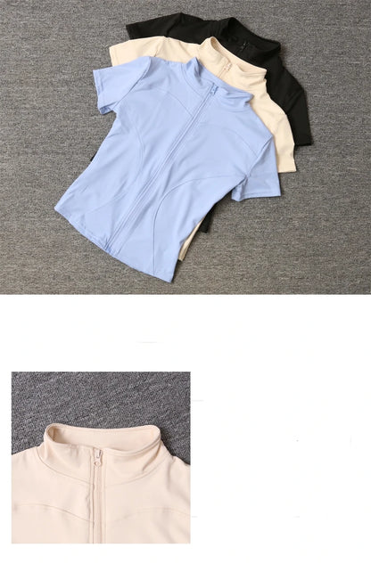 Women sport wear Slim Fit Polyester Quick-drying Full Zip Outdoor Fitness Running