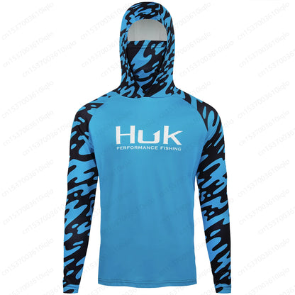 HUK UPF 50+ Long Sleeve Hooded Face Cover Fishing Shirts