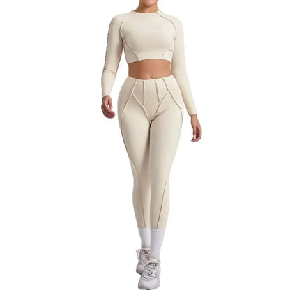 Seamless Yoga Sets Sports Fitness Hip-lifting High Waist Pleated Pants Long-sleeved Suits