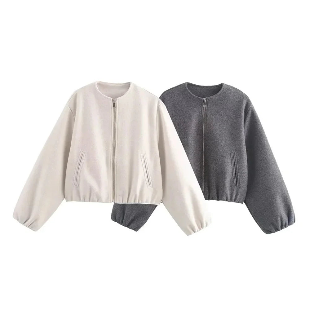 Ladies Fashion Autumn Jacket Women Round Neck