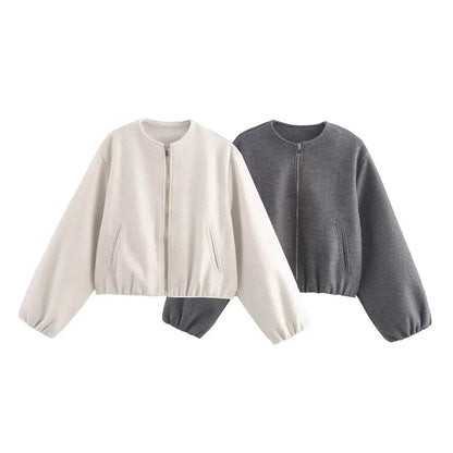 Ladies Fashion Autumn Jacket Women Round Neck
