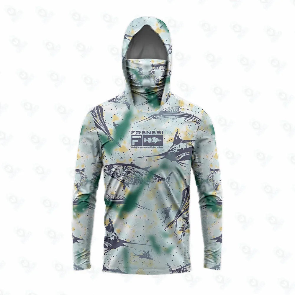 Fishing Shirts Men Sun Protection Hoodie Mask All-in-one