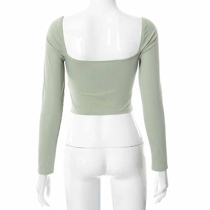 Hollow-Out V-neck Long Sleeve Crop Tops Spring Fall
