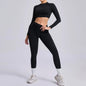 Seamless Yoga Sets Sports Fitness Hip-lifting High Waist Pleated Pants Long-sleeved Suits