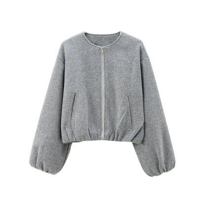 Ladies Fashion Autumn Jacket Women Round Neck