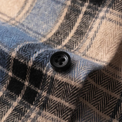 Men Shirt Plaid Flannel Spring Autumn Long Sleeve Blue Loose Men's Casual Shirt