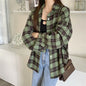 Women Tartan Shirt Long Sleeve Collared Button Up Oversized Plaid Shirt