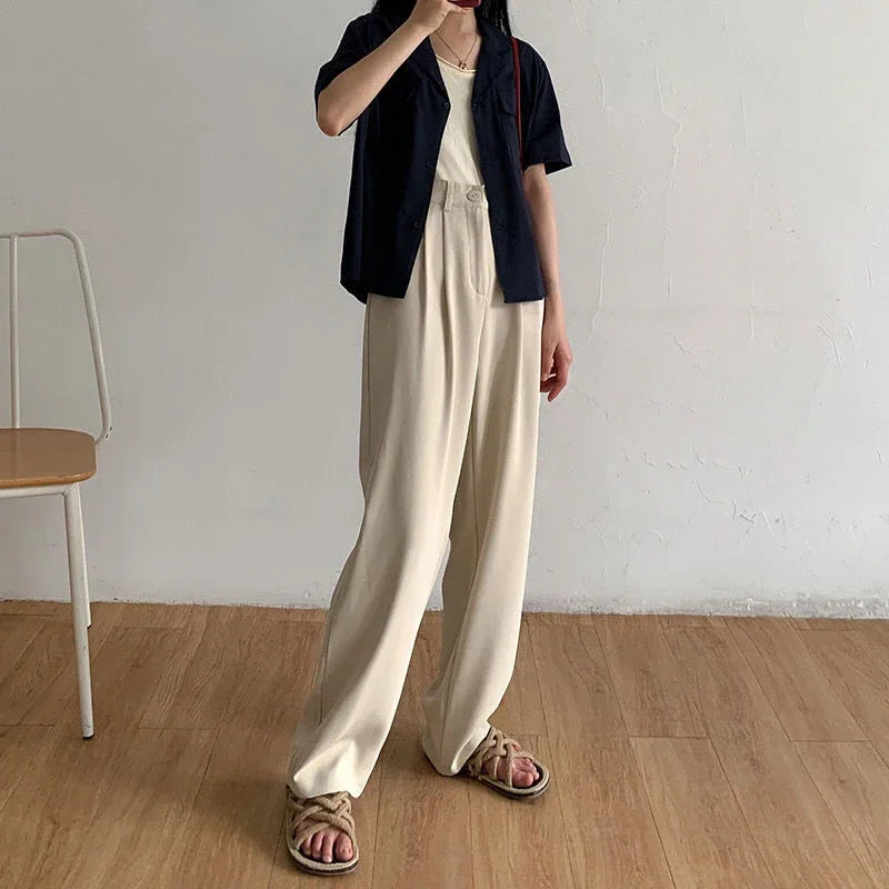 High Waist Women Suit Pants Fall Straight Office Ladies