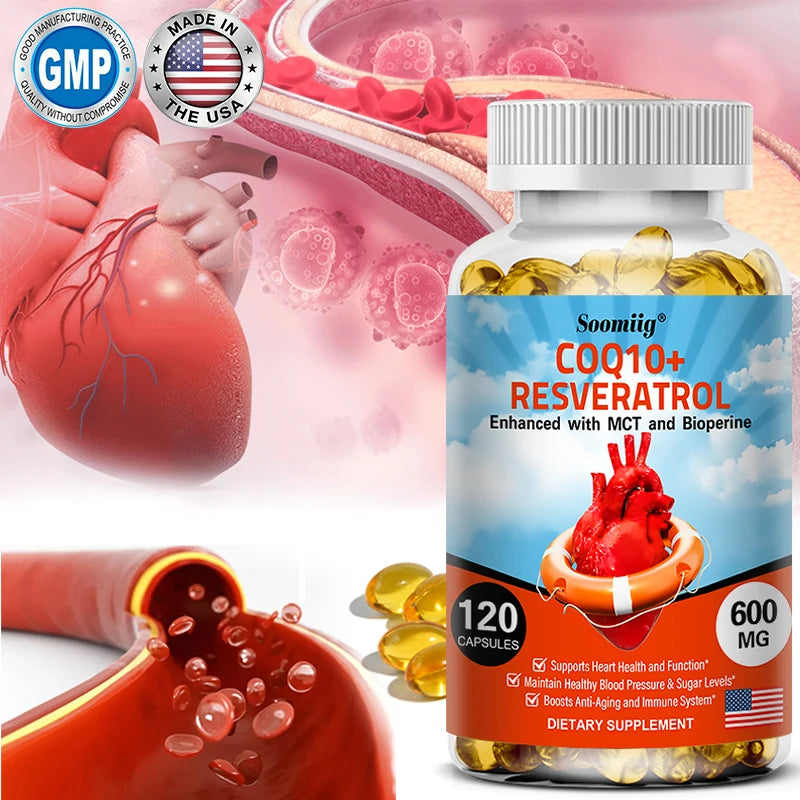 120 CoQ10 + Resveratrol Capsules Supplement