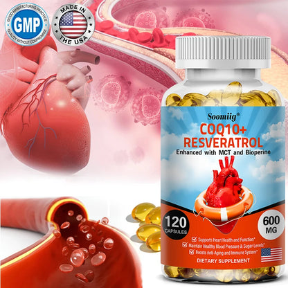 120 CoQ10 + Resveratrol Capsules Supplement