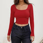 Women Long Sleeve Scoop Neck Shirts Casual Slim