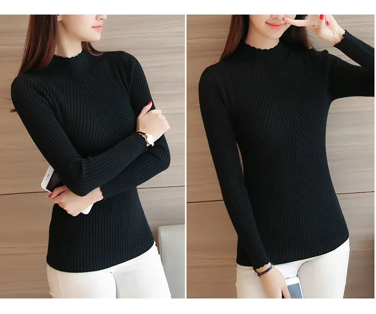 2025 Autumn Women Mock Neck Ruffles Sweater