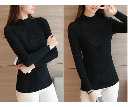 2025 Autumn Women Mock Neck Ruffles Sweater