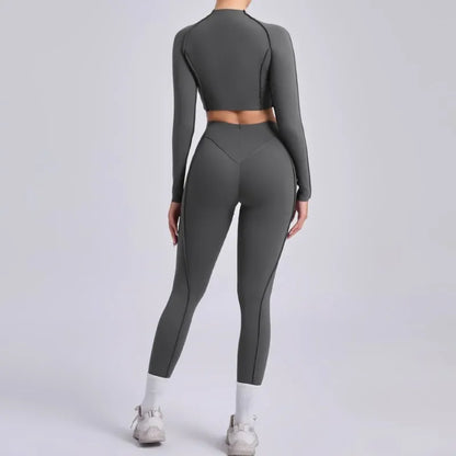 Seamless Yoga Sets Sports Fitness Hip-lifting High Waist Pleated Pants Long-sleeved Suits