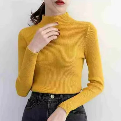 Autumn Winter Mock Neck Women Sweater Vintage