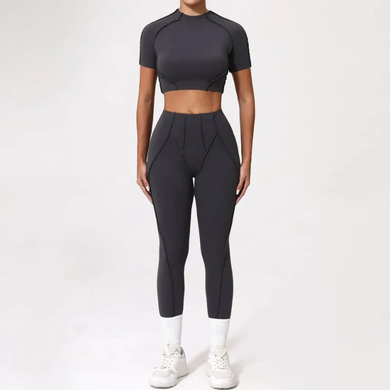 Seamless Yoga Sets Sports Fitness Hip-lifting High Waist Pleated Pants Long-sleeved Suits