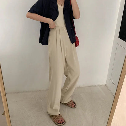 High Waist Women Suit Pants Fall Straight Office Ladies