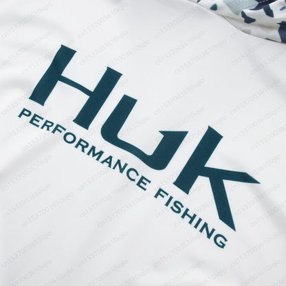 HUK UPF 50+ Long Sleeve Hooded Face Cover Fishing Shirts