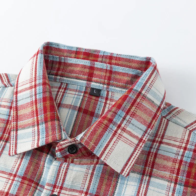 Men Shirt Plaid Flannel Long Sleeve Oversized Loose Cotton