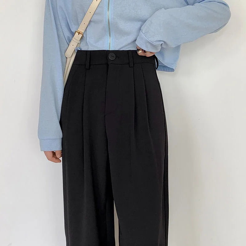 High Waist Women Suit Pants Fall Straight Office Ladies