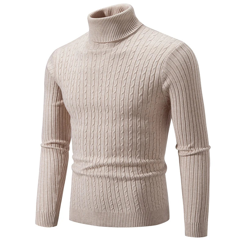 New Men's High Neck Sweater Solid Color Pullover