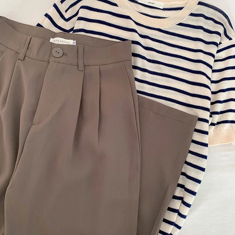 High Waist Women Suit Pants Fall Straight Office Ladies