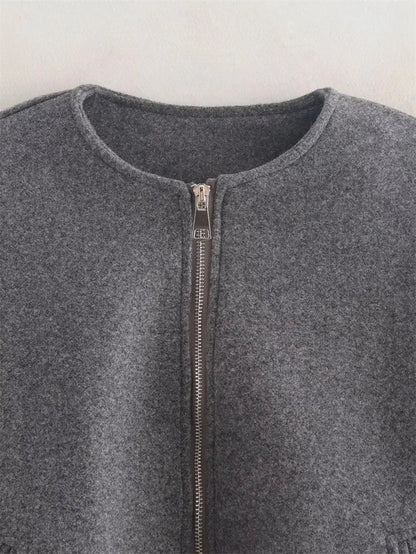 Ladies Fashion Autumn Jacket Women Round Neck