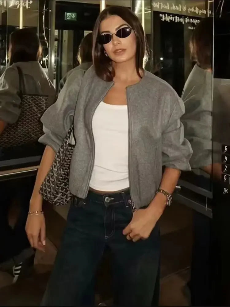 Ladies Fashion Autumn Jacket Women Round Neck