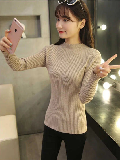 2025 Autumn Women Mock Neck Ruffles Sweater