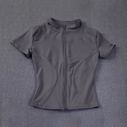 Women sport wear Slim Fit Polyester Quick-drying Full Zip Outdoor Fitness Running