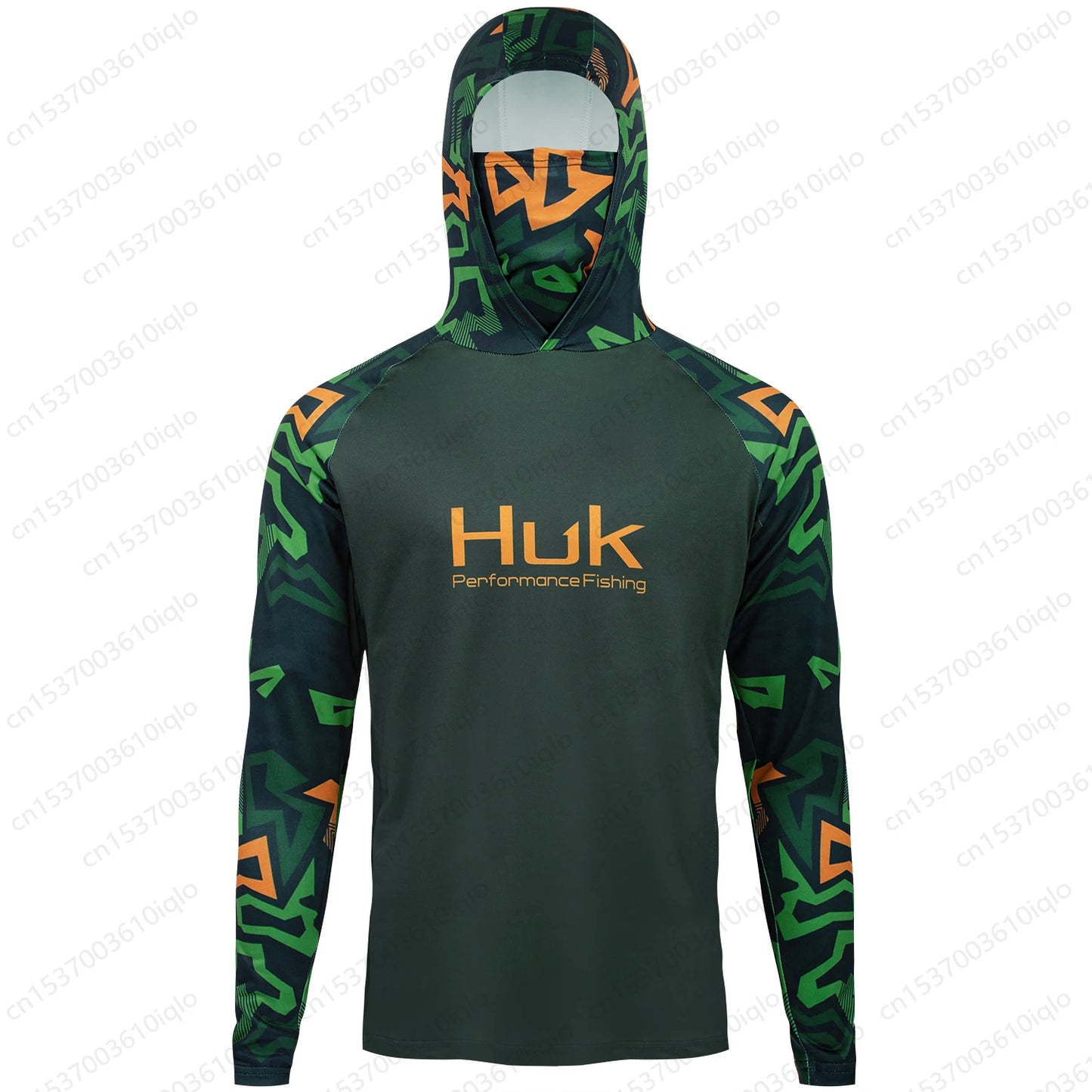 HUK UPF 50+ Long Sleeve Hooded Face Cover Fishing Shirts