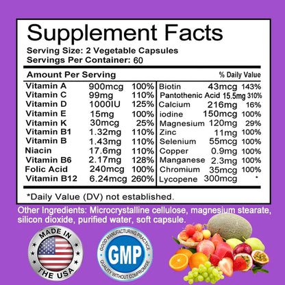 Men's Daily Multivitamin - 22 Vitamins & Minerals, Dietary Supplement for Immunity