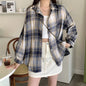 Women Tartan Shirt Long Sleeve Collared Button Up Oversized Plaid Shirt
