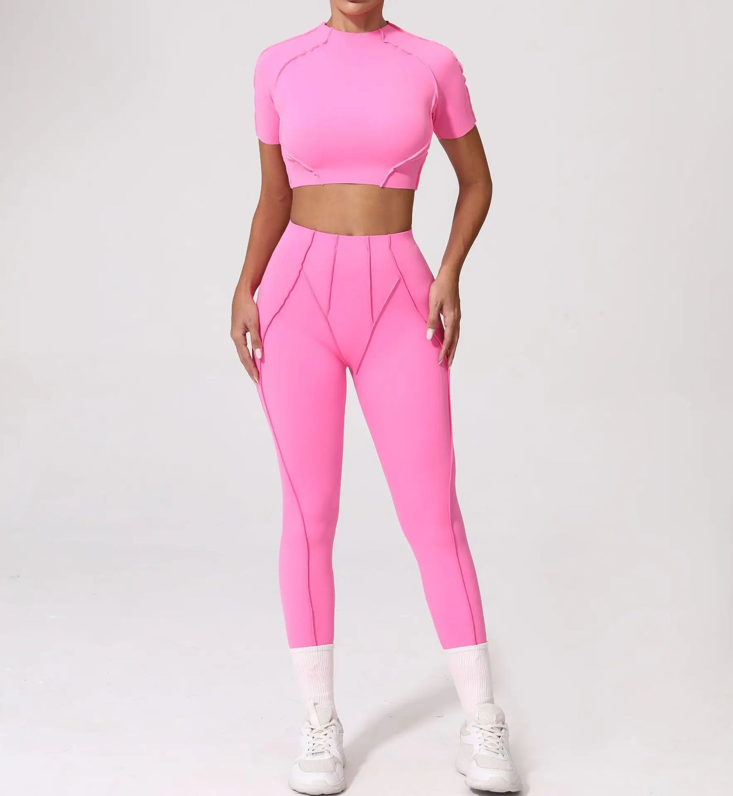 Seamless Yoga Sets Sports Fitness Hip-lifting High Waist Pleated Pants Long-sleeved Suits