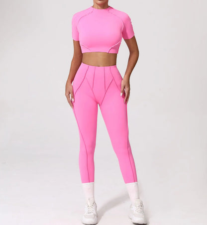 Seamless Yoga Sets Sports Fitness Hip-lifting High Waist Pleated Pants Long-sleeved Suits